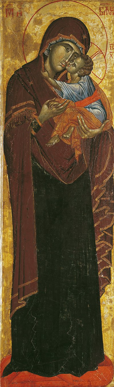 Ikoni, joka tunnetaan nimellä "Tsaari Dushanin neitsyt", n. 1350 (tempera paneelissa) tekijältä Yugoslavian School